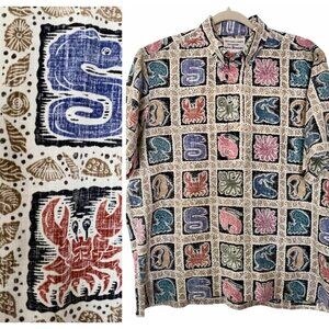 Reyn Spooner Dietrich Varez Mens Size L Sea Life Reverse Print 1/4 Popover Shirt